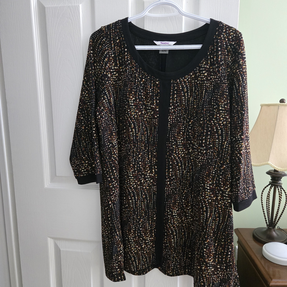 TanJay Black Top with Gold and Brown Dot Pattern